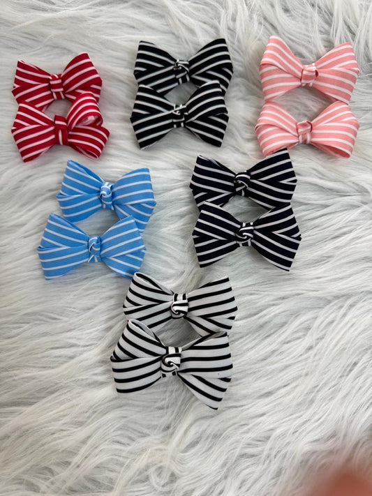 Classic Stripe Hair Bow Pins (Pair)