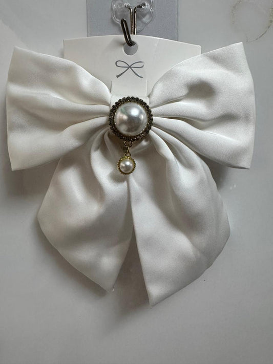 The Satin Pearl Hair Bow