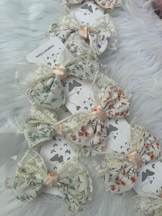 Printed Flower Net Bow