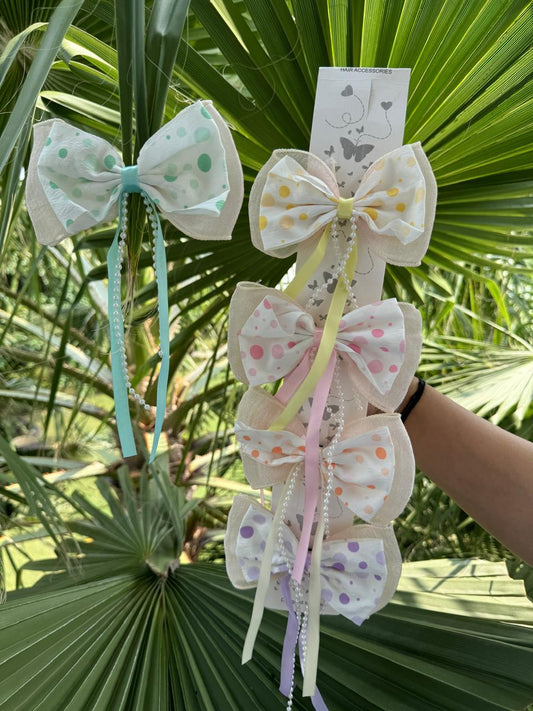 Polka Dot Bows With Pearl String