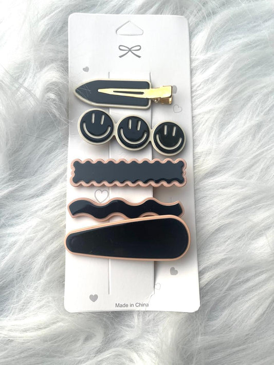 Smiley Metal Hair Pins Combo Card (Each Card)