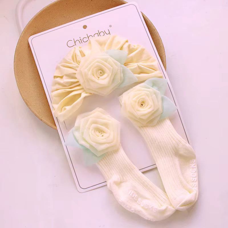 Rose Flower Socks & Turban Set