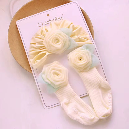 Rose Flower Socks & Turban Set
