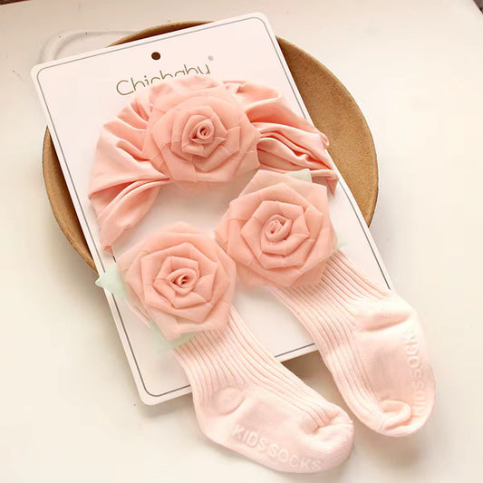 Rose Flower Socks & Turban Set