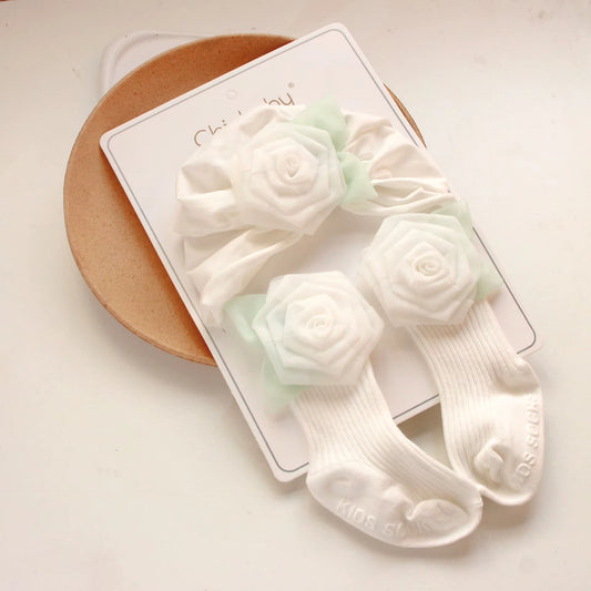 Rose Flower Socks & Turban Set