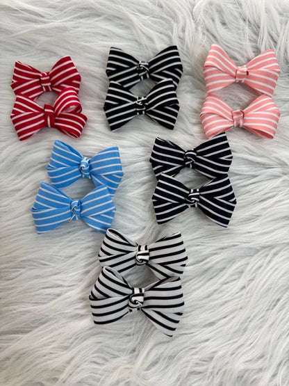 Classic Stripe Hair Bow Pins (Pair)