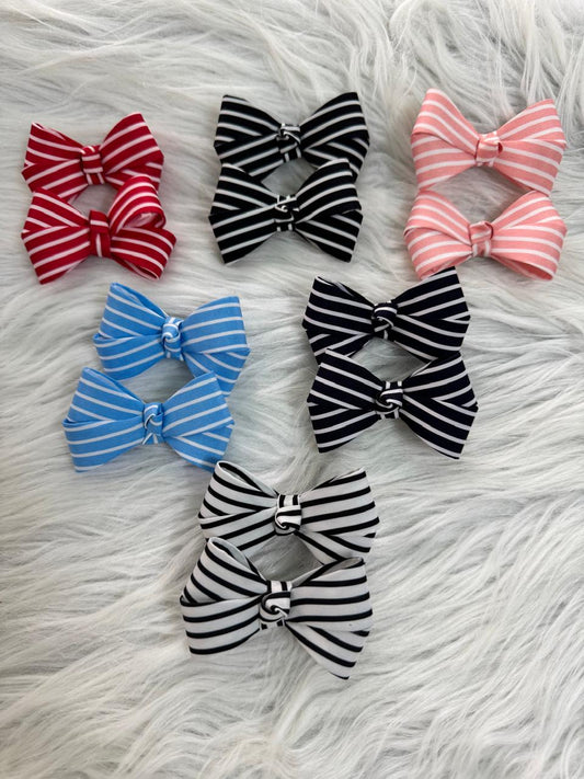 Classic Stripe Hair Bow Pins (Pair)