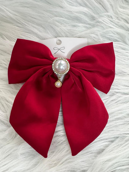 The Satin Pearl Hair Bow