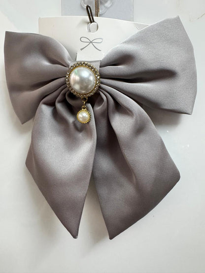 The Satin Pearl Hair Bow