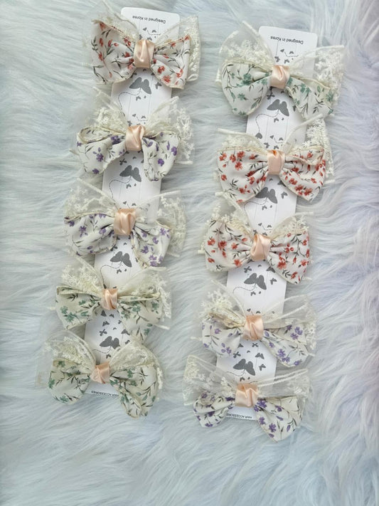 Printed Flower Net Bow