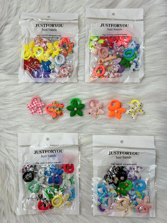 Multicolor Soft Flower Rubber Bands (Each pack has 12 rubber bands)