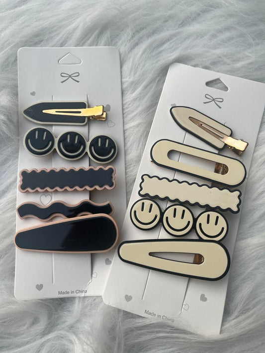 Smiley Metal Hair Pins Combo Card (Each Card)